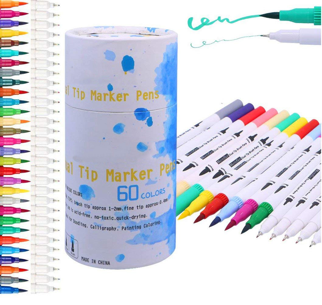 60 colors brush & fineliner marker pen set