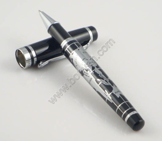 world map metal roller pen